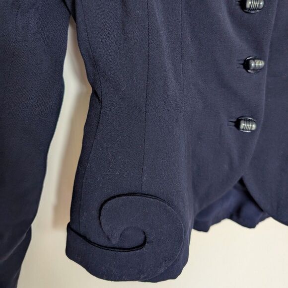 Vintage 1940s Navy Blue Womens Jacket Blazer Lined Amazing Details Button Down - Picture 5 of 8